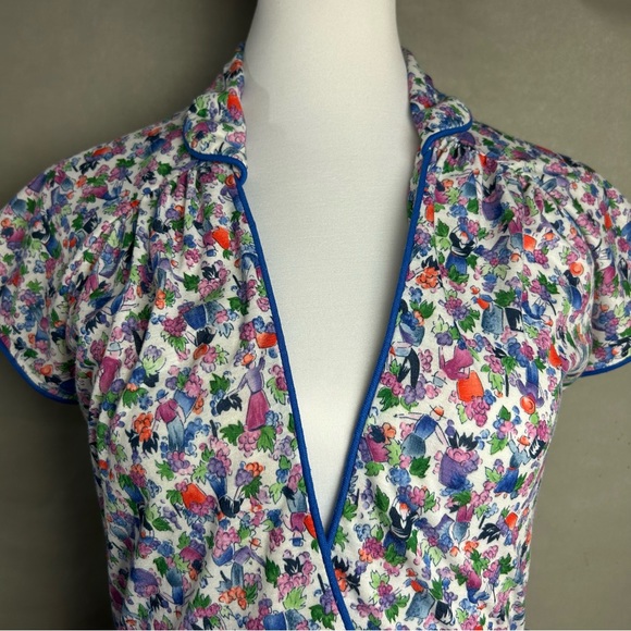 Vintage 60s Lanz  Original Wrap Dress Blue Red Floral Cap Sleeve Knit Midi XS - Picture 4 of 7